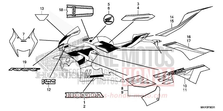 MARQUE/RAYURE (2) de CBR1000RR "Fireblade" GRAND PRIX RED (R380) de 2022
